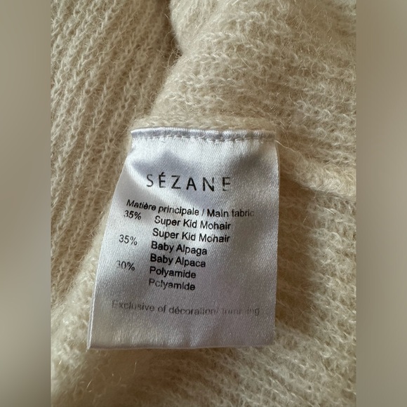 Sezane Barry Ecru Ivory Cream Mohair Alpaca V Neck Rib Knit Button Up Cardigan - Picture 6 of 7